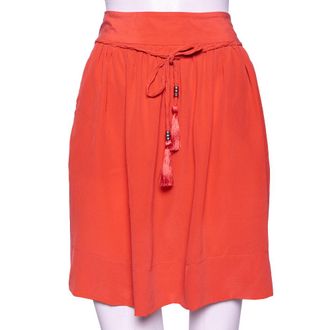 See By Chlo&eacute; See by Chloe Coral Pink Silk Braided Tasseled Belt Detail Skirt M