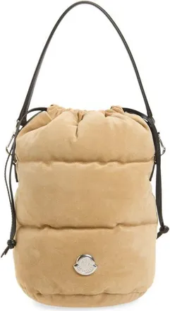 Moncler Caradoc Quilted Puffer Suede Bucket Bag in Beige at Nordstrom