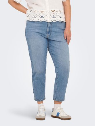 Only Carmakoma High-waist-Jeans ONLY CARMAKOMA CAREMILY STRETCH HW STR ANK DNM CRO1 NOOS, Damen, Gr. 42, L&auml;nge 32, blau (light blau denim), Denim/Jeans, Obermaterial