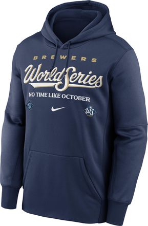 Nike Milwaukee Brewers 2026 World Series Participant Authentic Collection Nike Mens Therma-FIT MLB Pullover Hoodie in Blue | NKAQ44BMZW-W6A