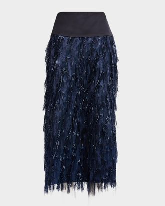 PESERICO Metallic Fringe Midi Skirt