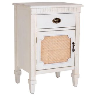 Wanderlust Deco Mesita de madera lacada y rejilla de 1 caj&oacute;n y 1 46x36x68h cm - blanco