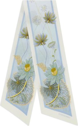 Ferragamo Foulard in seta Water Lily con stampa - Blu