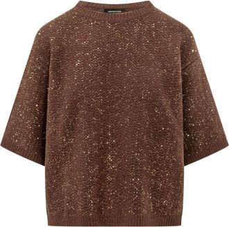 Fabiana Filippi Brown Embellished Crew Neck Sweater