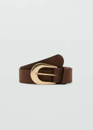 Mango Cintura pelle fibbia cioccolato - Donna - S - MANGO
