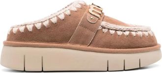Mou Bounce Clog Metal Logo - Dames - Slip ons - Bruin - 41 EU - Wol - Schoenen