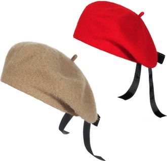 Eozy 2Pcs Beret Hats for Women Ladies Bowknot Artist Beret Cap Winter Warm French Berets Beanie Cap for Girls