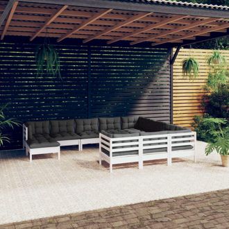 vidaXL Muebles De Jard&iacute;n 11 Pzas Y Cojines Blanco Madera De Pino Vidaxl