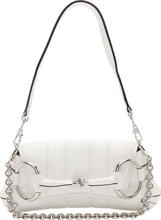 Gucci White Calfskin Horsebit Chain Small Shoulder Bag (Authentic Pre-Loved)