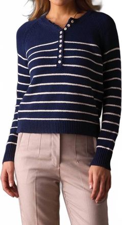 The Normal Brand Josefine Henley Sweater In Navy/ Cream
