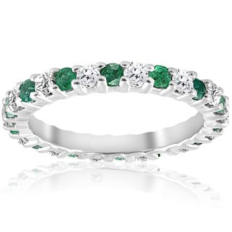Pompeii3 1 1/2ct Emerald Diamond Eternity Ring 14K White Gold Size Selectable
