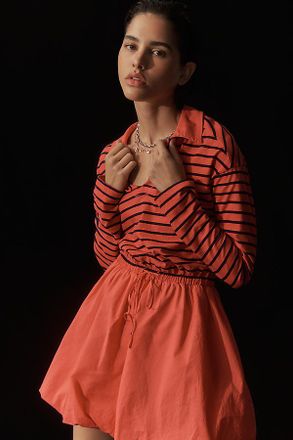 Sundry Twofer Polo Bubble-Hem Mini Dress