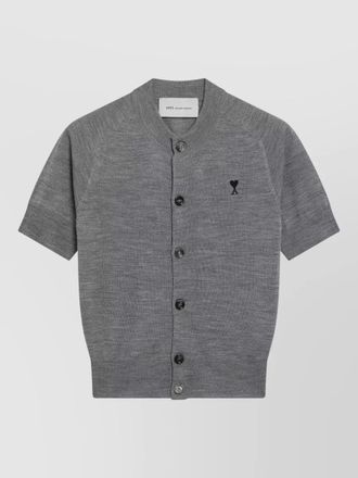 Ami short sleeve knit top ribbed hem