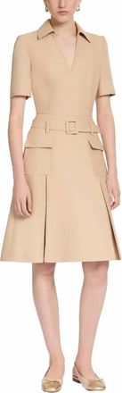 Elie Saab Gabardine Midi Dress In Beige