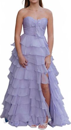 Sherri Hill Strapless Chiffon Prom Dress In Lilac