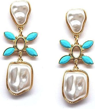 A Blonde and Her Bag Pearl and Turquoise flower drop earring