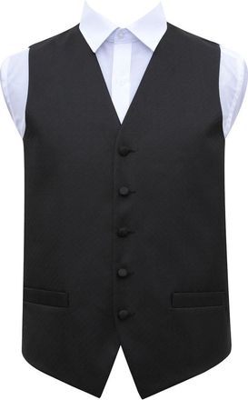 DQT Premium Woven Microfibre Greek Key Patterned Black Mens Wedding Tuxedo Waistcoat Vest Suit - 46