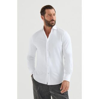 Brunello Cucinelli Cotton piqu&eacute; shirt with spread collar in White at Nordstrom, Size Xxx-Large