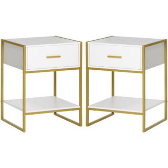 HOMCOM Set 2 Comodini Moderni in mdf e Acciaio Bianco Oro - Homcom