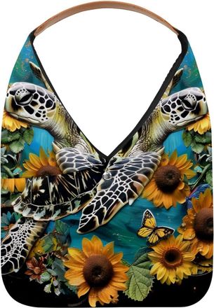 Generic Sunflower Sea Turtle Butterfly Reusable Lightweight Grocery Bags - Foldable Into Compact Pouch, Washable & Sturdy, Multipurpose for Shopping and Trave