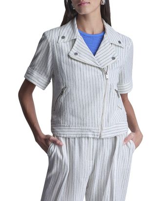 DKNY Dkny Striped Linen-Blend Moto Jacket