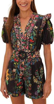 Farm Rio Delicate Forest Scarves Black Romper