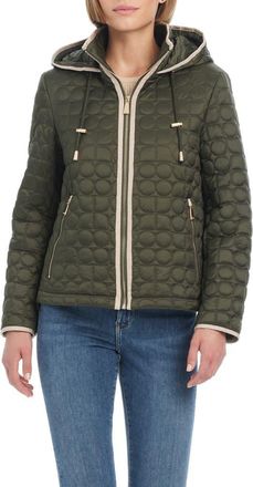Kate Spade New York water resistant hooded quilted jacket in New Dark Olive at Nordstrom, Size Medium