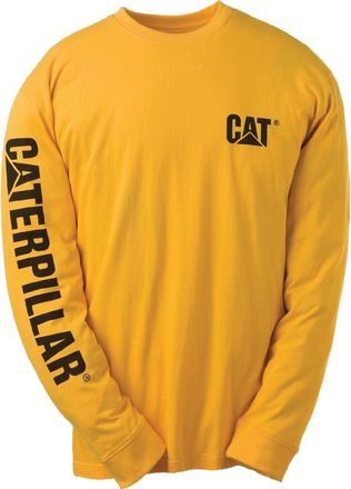CAT Merkbanner Lange Mouwen Katoenen Gele T-Shirt voor Mannen