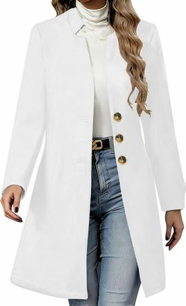 Generic Womens Elegant Wool Blend Pea Coat Notched Lapel Trench Coat Single Breasted Warm Ladies Winter Coats Loose Fit Mid Long Coat Outwear for Autumn Winte