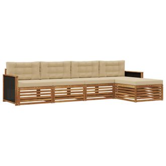 vidaXL Conjunto De Sof&aacute;s De Exterior 5 Pcs Natural Y Beige Poli&eacute;ster Vidaxl
