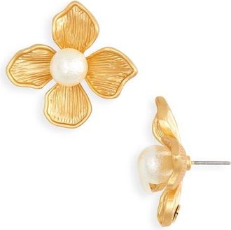 Kenneth Jay Lane Faux Pearl Flower Drop Earrings in Gold at Nordstrom