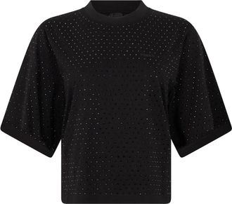 Pinko Katoenen T-shirt met Strass - Dames - T-shirts - Zwart - XS - Katoen - Tops