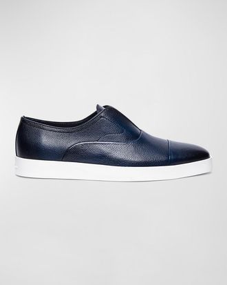 Santoni Mens Money Laceless Leather Slip-On Sneakers