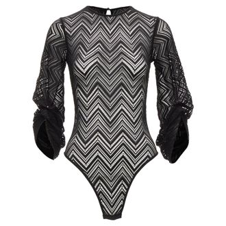 Roland Mouret Chevron Lattice Lace Draped Charm Sleeves Bodysuit Top