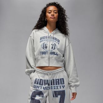 Nike Jordan Womens Jordan Flight Fleece x Howard University Full-Zip Cropped Hoodie in Grey | IH0565-050