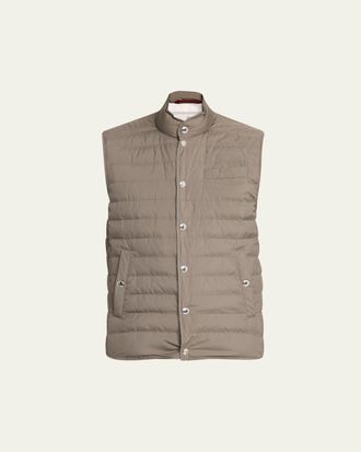 Brunello Cucinelli Mens Quilted Snap-Front Quilted Vest