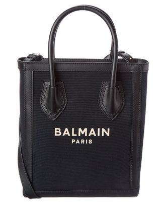 Balmain Logo Canvas & Leather Tote