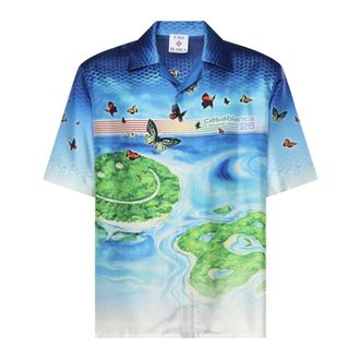 Casablanca Short Sleeve Shirts, male, Multicolor, Size: L Gradient Silk Short Sleeve Shirt