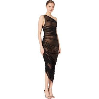 Norma Kamali Diana Dress Large Black Stretch Shirred One Shoulder GBO2132