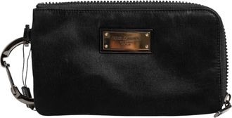 Dolce & Gabbana Zwarte Nylon Logo Plaque Sleutelhanger Pouch Clutch Tas