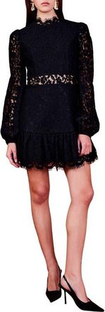 endless rose Lace Cutout Long Sleeve Minidress in Black at Nordstrom, Size Medium