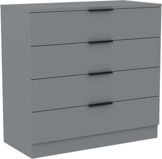 Home Discount Trega 4 Drawer Chest of Drawers Stylish Bedroom Storage Unit, H 74 x W 66 x D 36 cm, Grey