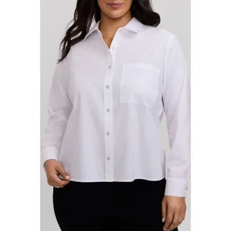 Foxcroft Jodie Cotton Button-Up Shirt in White at Nordstrom, Size 2X
