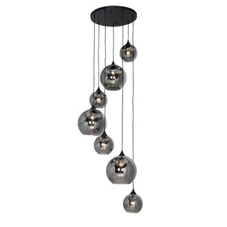QAZQA Art D&eacute;co L&aacute;mpara Colgante Art Deco Negra Con Cristal Ahumado Redonda 7 Luces - Sandra Vidrio /acero Alargada /redonda Adecuado Para Led Max. 7 X 40 Wa