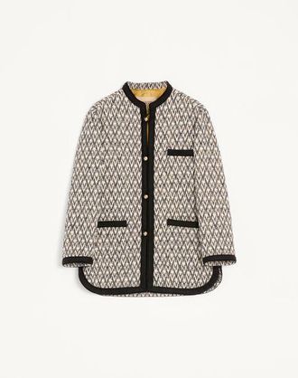 Valentino Giacca Valentino In Lana Boucl&egrave; Con Motivo Jacquard Toute La V Uomo NAVY/BEIGE 54