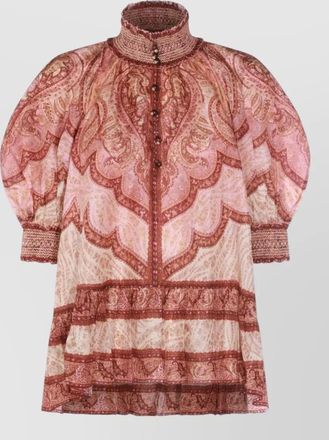 Zimmermann silk paisley-print high-neck long-sleeve mini dress