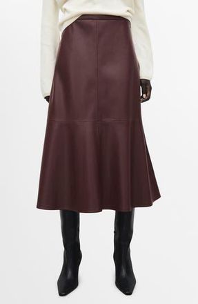 Mango Paris Faux Leather A-Line Midi Skirt in Maroon at Nordstrom Rack, Size 10