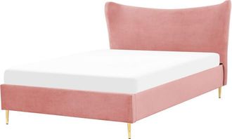 Beliani Modern Velvet eu Double Size 4ft6 Bed Frame Slatted Base Pink Chaleix