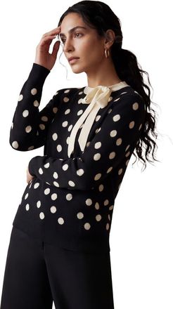 Jessica London Tie-Neck Sweater in Black Ivory Scatter Dot at Nordstrom, Size 20