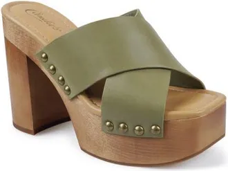 Candie's Maggy Platform Slide Sandal in Green Leather at Nordstrom, Size 10